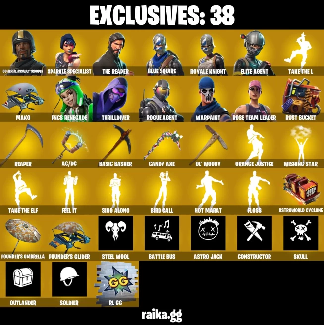 [PC/XBOX] 109 SKINS | OG AERIAL ASSAULT TROOPER BLACK AND GOLD STYLE | SPARKLE SPECIALIST | THE REAPER | BLUE SQUIRE | ROYALE KNIGHT | FLOSS