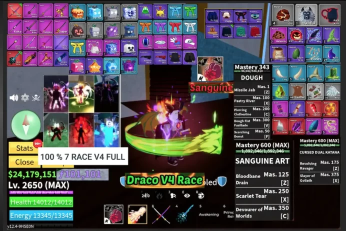 Blox fruit GOD + CDK + SG + MOCHI V2 + SANGUINE + 100% 7 RACE V4 FULL GEAR