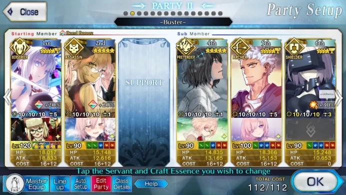 FGO374: NA | Lv144 | 828 days| 29 SSR 40 WNP (Ptole NP5 + Morgan NP5)| 52+ CE MLB (Aerial 100/100) & Black Grail 60/80 | 29 SSR Max Skills | 29