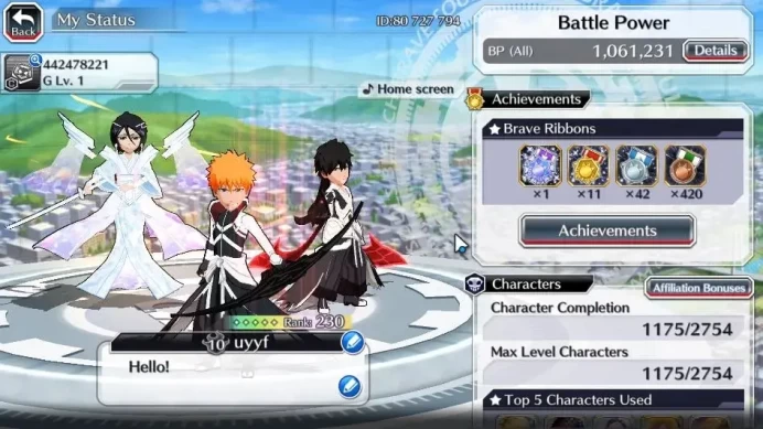 [GLOBAL]53K Orbs|Duo Renewd Ichigo,TYBW25 Yachiru,10th Anniv Rukia,Renewd Byakuya,Aizen,2 Crescnt,Etc|9,8K AccTic|KlabID|BBS2724