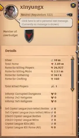 ASIA | 2,89M Total Fame - 10M Silver | T8 Ore Miner Gather Equipment - T7 Broadsword Build |Take Gmail|(AO857)