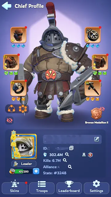 WOS212-State 3248 | VIP 8 | 302M Power(Peak) | T10 Troop |FC 5(Max) | 13M2 Squad |2 City, 2 March, 3 Avatar, 4 Name card Skins | 15 SSR Heroes
