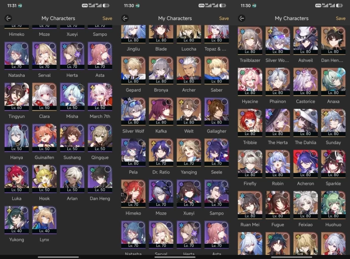 All Platform - EU - level70 - 58 Character 36 5'star - 24 Light Cone 5'star - Silver Wolf - Acheron - Hyacine - Anaxa - Firefly - Phainon -1794 
