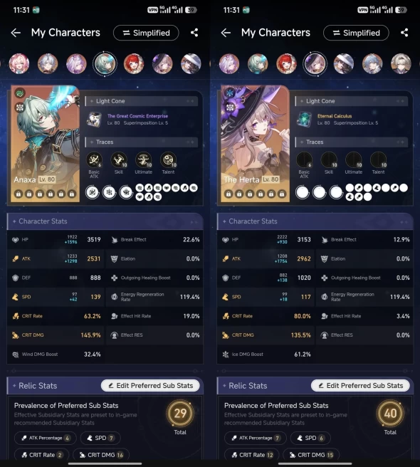 All Platform - EU - level70 - 58 Character 36 5'star - 24 Light Cone 5'star - Silver Wolf - Acheron - Hyacine - Anaxa - Firefly - Phainon -1794 