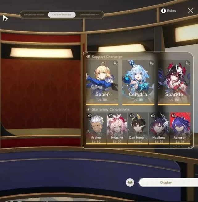 Asia|TL 64|9 Limited|Hyacine,Saber,Cerydra,Hysilens,Acheron,Sparkle,Ruan Mei,Archer,Dante|Female MC|Take Mail|Check SS(HSR7583)