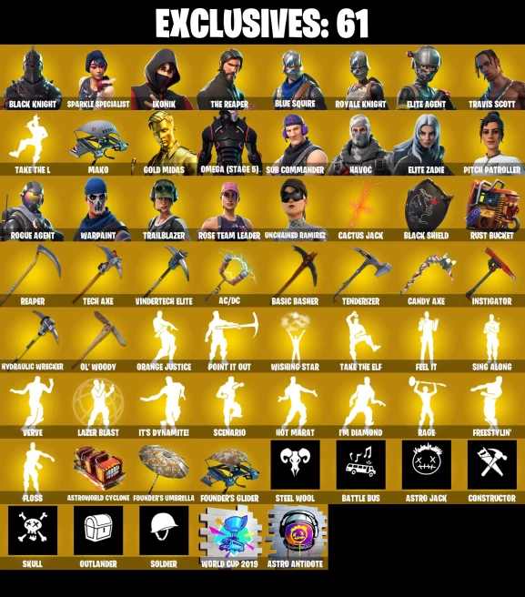 Full Access | PSN 440 skins | OG STW | Black Knight | IKONIK | Travis Scott | Sparkle Specialist | The Reaper | Blue Squire | Renegade Raider