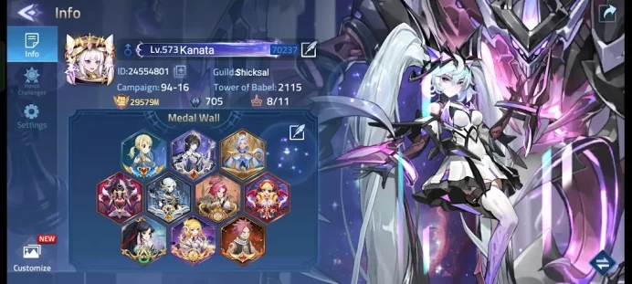 MLA716: All Platform - Lv 572 - Vip 11 - SV 70237 - Power 29237M - 133 Awakened - 20 Skins Epic - 14 UR - 3K Gems