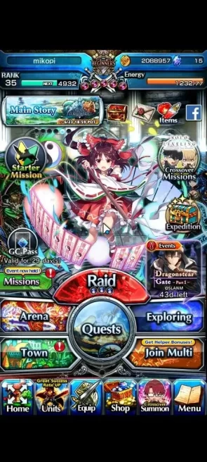 Global|Rank 35|3 Ascend 1 TW|Reimu Hakurei+TW,Marisa Kirisame,Metal Armored Rosetta|Lpot 26|Check SS(GS2698)