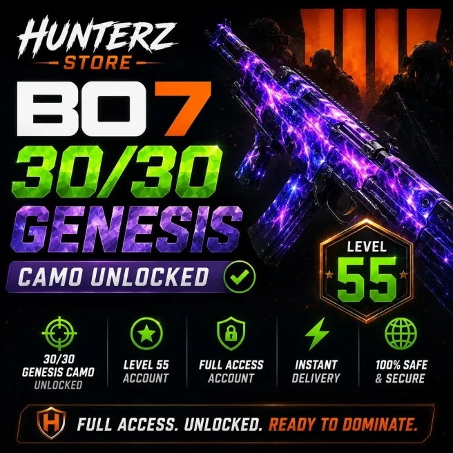 [ BLACK OPS 7 ] 30/30 GENESIS CAMO (HARD UNLOCKED) | LEVEL 55 (READY FOR PRESTIGE 1) | 480+ TOTAL CAMOS UNLOCKED  | XBOX / PSN / PC - ACTIVISION