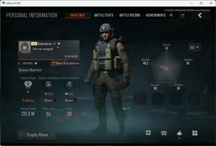 Mobile | Lvl 23 | SV 20.5M | CV 17.8M | Take Mail | Log Infinite | CN On 2* SCAR SCAR-L | Glacial SVDS | Diamond AKM | AB027B