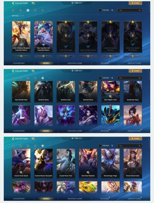 1817 - IOS Android - EU - Level 276 - 138 Champion - 136 Skin - Mythic 2 - Legendary 16 - Epic 74