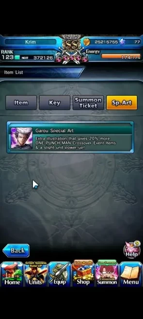 Global|Rank 123|1 Sp Art|36 Ascend 11 TW|(Saitama,Himura,Sung Jinwoo,DL Rimuru,Fen,Ubel,Shishio)+TW,Etc|Lpot 471+61 RGB(GS2700)