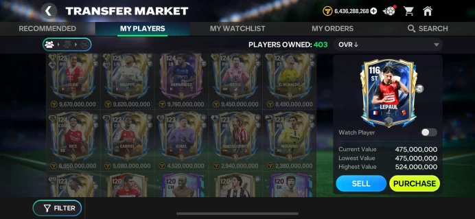 FFM44//ACCOUNT WITH  55k Rank up  6.4B coin cash 125 OVR | 10 new utots player ios + android