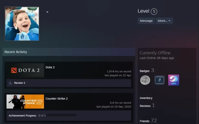 Dota 2 1974 hours-previous rank Guardian 1 (806MMR)