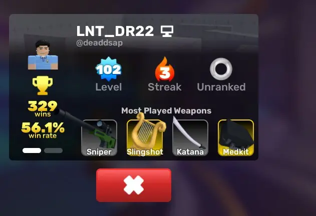 (ROBLOXRIVALS) ROBLOX2267//ACCOUNT WITH LVL 102 / UNRANKED / 7 DONATION WEAPONS / 27 SKINS