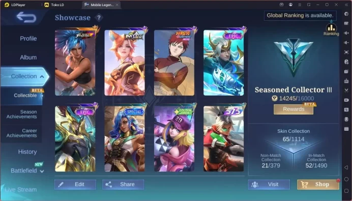 Global|Hero 51|Skin 65|Seasoned|KOF Karina|Meowkin Silvanna|Naruto Vale|Epic YSS,Zilong|Special Esme|More Check SS ML2254B