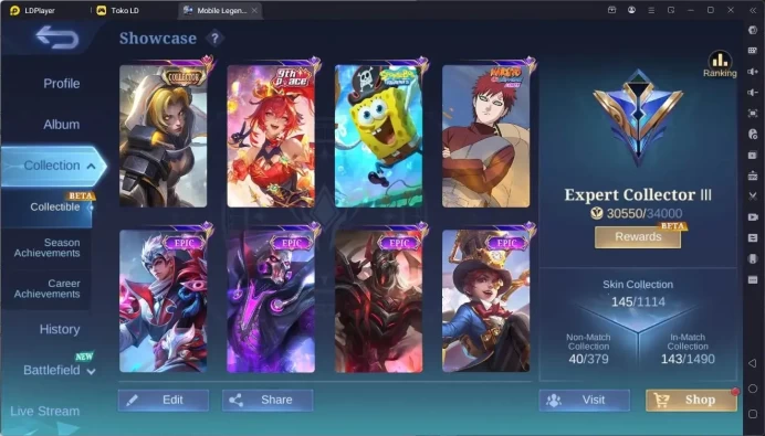 Global|Hero 105|Skin 145|Expert|CC Natalia|9th Fanny|Spongebob Cyclops|Naruto Vale|Epic Valir,Roger|More Check SS ML2255B