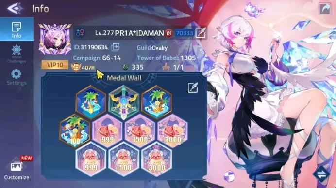 Sv 70xxx|VIP10|Lvl 277|407M Pwr|2 Nexus,62 Awk|4 UR (A Rista,Gen Shar,A Alice,S Lunox)|5 Epic & 47 Elite Skins|Check SS(MLA813)