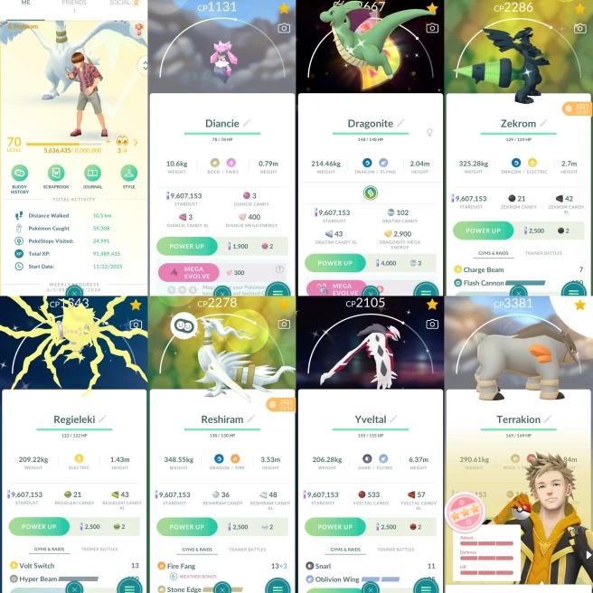2334 Level 70 Shiny Mega Dragonite BG Shiny Zekrom Shiny Reshiram Shiny Regieleki Shiny Yveltal