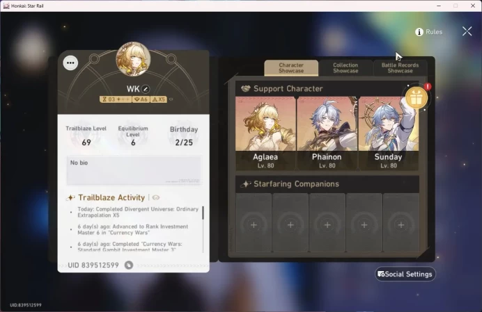 Asia | TL 69 | 8 Limit | Phainon | Cerydra | Cyrene | Aglaea + Sign | Saber + Sign | Hysilens | Mc Male | Jade 3k | HSR042B