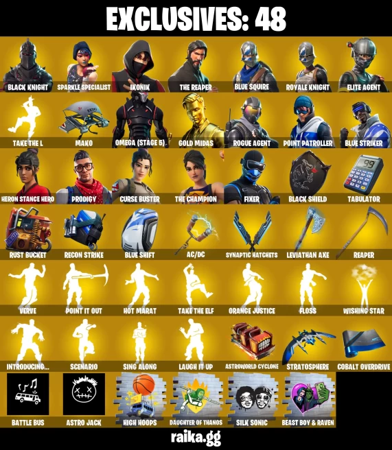 [ALL PLATFORMS] 184 SKINS | IKONIK | BLACK KNIGHT | LEVIATHAN AXE | THE REAPER | BLUE SQUIRE | ROYALE KNIGHT | ELITE AGENT | SCENARIO | FLOSS