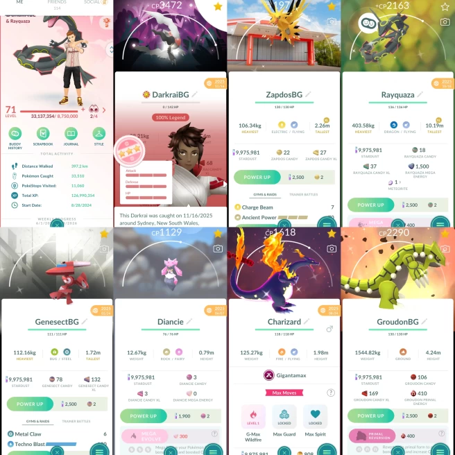 2338 Level 71 Coin x10742 Grusha Pose Eternatus Shiny Mega Rayquaza Darkrai 100% Wild Area 2025 BG Shiny Zapdos PokePark Kanto Japan BG