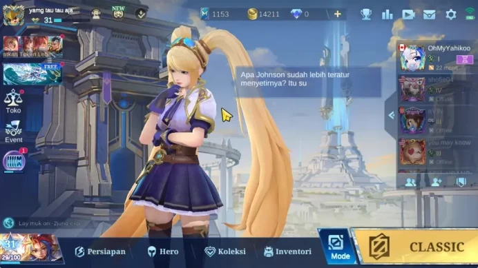 Hero 62|Skin 87|Myst(Lesley,Julian),Naruto Vale,Seiya Badang,Blazing(Franco,Aldous),MSC Claude,Etc|Take Mail|Check SS(MLBB2289)