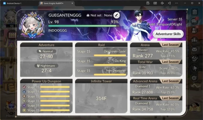 Global|Full EX7(Gelidus TC2,Fai TC1,Juri TC1,Melia,Roise)|33 TC6 (Dellons,Teo,Lu Bu Etc)|36k Ruby|1 LegCost|Netmarble|7KR033B