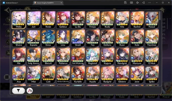 Global|4 EX7(Melia TC2,Juri TC1,Roise,Gelidus)|28 TC6 (Lu Bu,Freyja,Rudy,Pascal Etc)|6k Ruby|1 LegCost|Netmarble|7KR034B