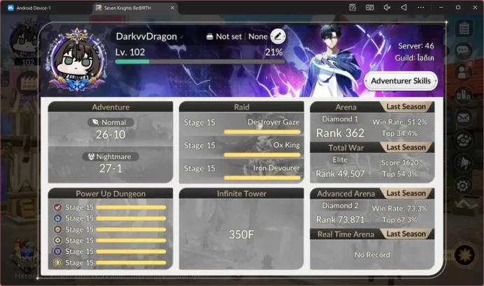 Global|4 EX7(Melia TC2,Juri TC1,Roise,Gelidus)|28 TC6 (Lu Bu,Freyja,Rudy,Pascal Etc)|6k Ruby|1 LegCost|Netmarble|7KR034B