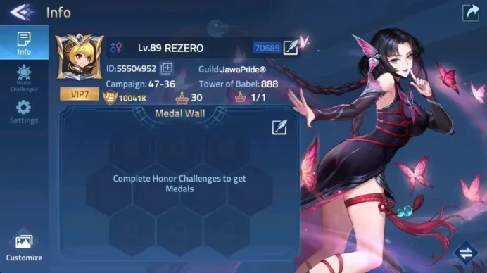 Global |LV 89|10041k Power |VIP 7|Camp 47-36 |Hero 123 |3 Awaken (Alice,Angela,Zhuxin)|1 Epic Skin|Detail Check SS MLA049B