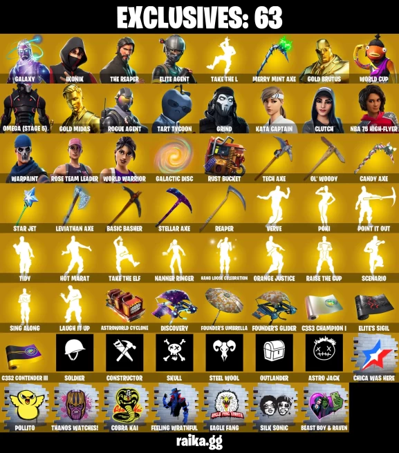 [ALL PLATFORMS] 346 SKINS | GALAXY | IKONIK | MERRY MINT AXE | TAKE THE L | ELITE AGENT | WORLD CUP | GOLD MIDAS | GALACTIC DISC | LEVIATHAN AXE