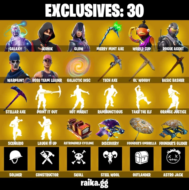 [PC/XBOX] 130 SKINS | GALAXY | IKONIK | GLOW | WORLD CUP | ROGUE AGENT | SCENARIO | ULTIMA KNIGHT | MERRY MINT AXE | ROSE TEAM LEADER