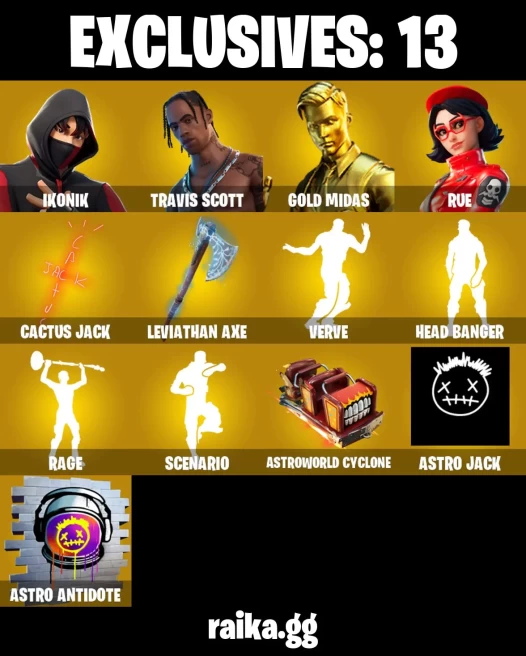 [ALL PLATFORMS] 95 SKINS | RUE | IKONIK | TRAVIS SCOTT | LEVIATHAN AXE | GOLD MIDAS | SCENARIO | CACTUS JACK | ASTRO JACK | RAGE