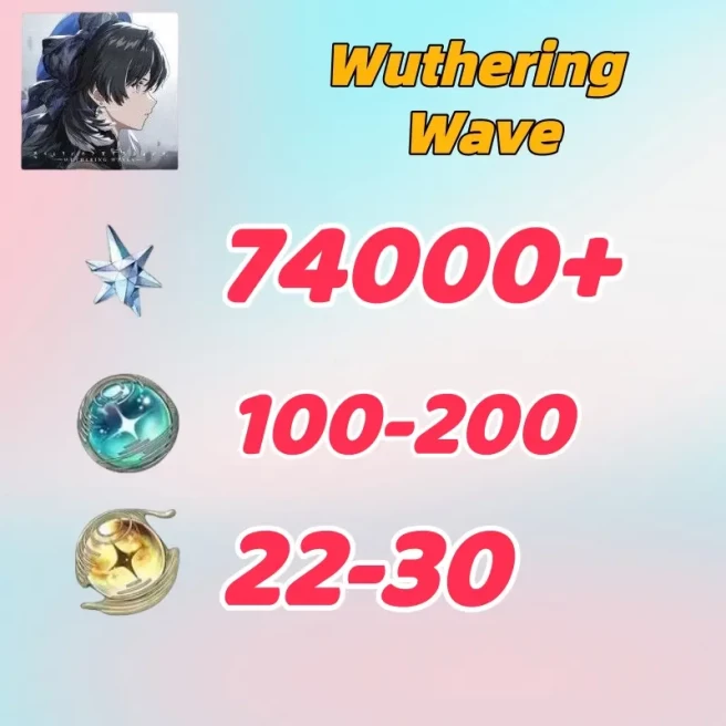 America///Astrite:74000+|Lustrous Tide:100-200|Radiant Tide:20-30|1-10 weapons|Microsoft Mailbox/Email|safe and stable|Wuthering Waves