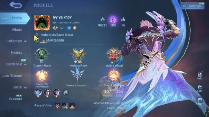 Hero 107|Skin 155|CC Nata,Pace Fanny,Venom[Grock,Gusion],LB Alu,M7 Granger,Valentine Claude,DT[Valir,Masha]|Check SS|(MLBB2294)