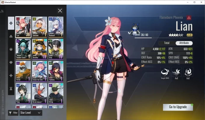 Global-S25|Lv5|Starter|4 SSR[Lian,DokiDoki,Ninfoniel,Shadow Sania]|16 SR Animus|Female MC|Log XD|(ER938)