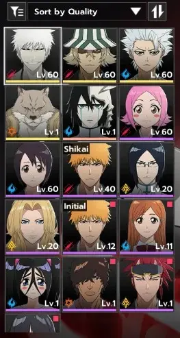 NuverseSEA|LV 47|7980 SJ,10 LGT|4 SSR|Ichigo Inner Hollow+Stamp,UraharaB1,Toshiro,Sajin|1 SR+ Ulquiorra|4 Sign|Log Google|BSR1229