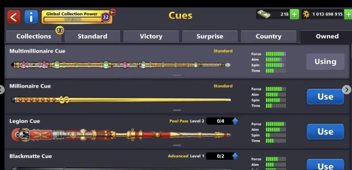1 Billion Coin 17+ cues unlocked 1- 100 level 1Billion play