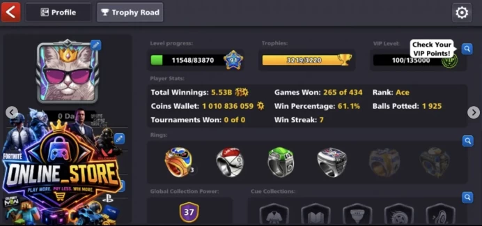 1billion|7 Legendary|Circuit Breaker Cue|Miniclip