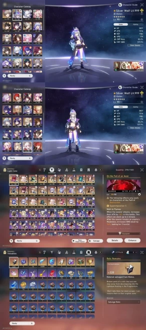 1838 - All Platform - EU - Level 70 - 59 Character 37 5'star - 25 Light Cone 5'star - Yao Guang - Silver Wolf - Cyrene - Acheron - Castorice - H