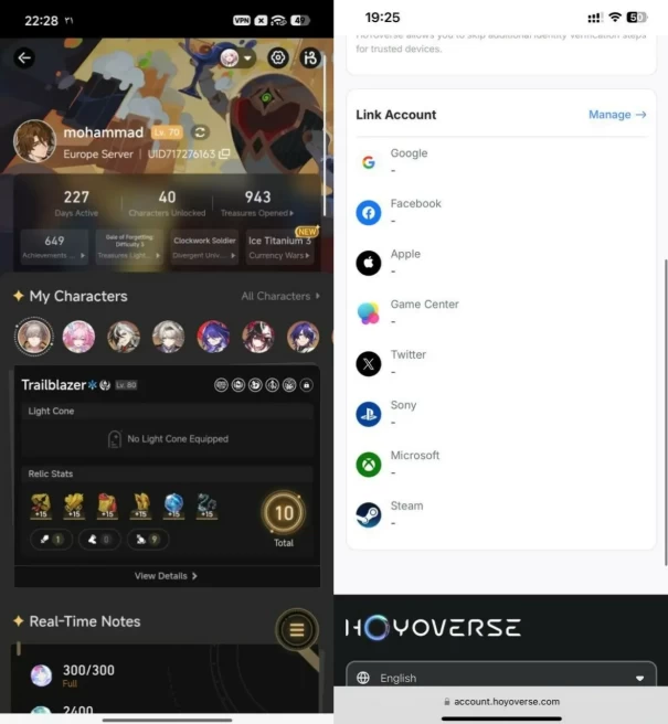 1839 - All Platform - EU - Level 70 - 40 Character 18 5'star - 4 Light Cone 5'star - Cyrene - Sparkle - Acheron - Firefly - Bronya - Kafka