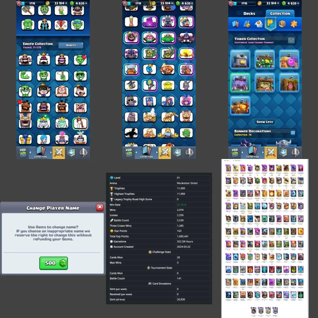■LVL:61 (GemValue:$20675) ■Cards:121 L16:3 L15:9 L14:27 L13:40 ■Skins:6 ■HT:11000 ■Emotes:71 ■Full Access ■Instant Delivery ■A7192 _____________