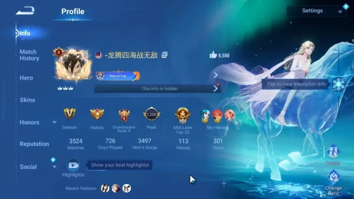 Hero113 Skin301|Nobi 8|Flawless(Daji,LadyZhen,Mai),Precious(Mozi),Myth(HanXin,Kongming),Blessed(Ukyo,Nakoruru)|Infinite|HOK2040