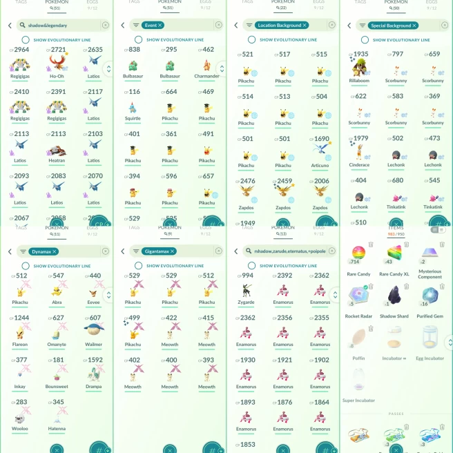 2340 Level 53 Rare Candy x714 Shiny Zapdos PokePark Kanto Japan BG Shiny GMax Pikachu
