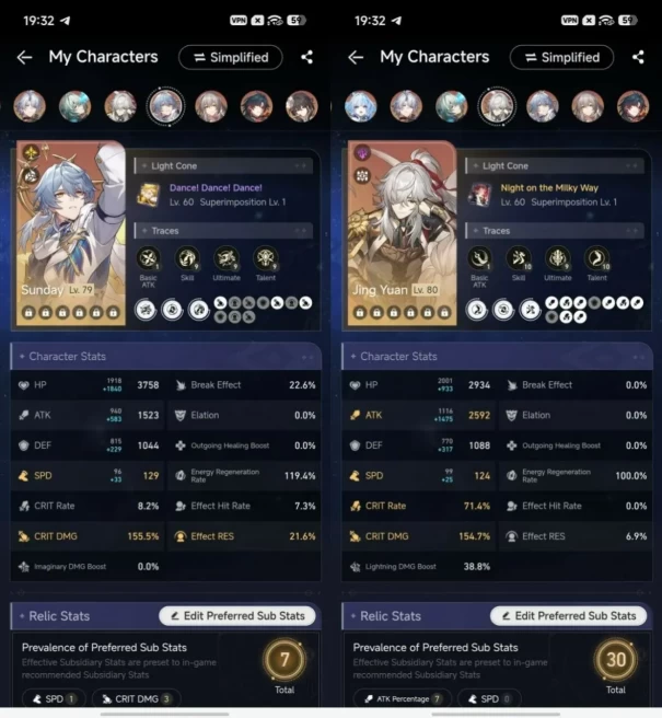 1842 - All Platform - EU - Level 65 - 41 Character 21 5'star - 5 Light Cone 5'star - Phainon - Cerydra - Sunday - Anaxa - Jing Yuan 