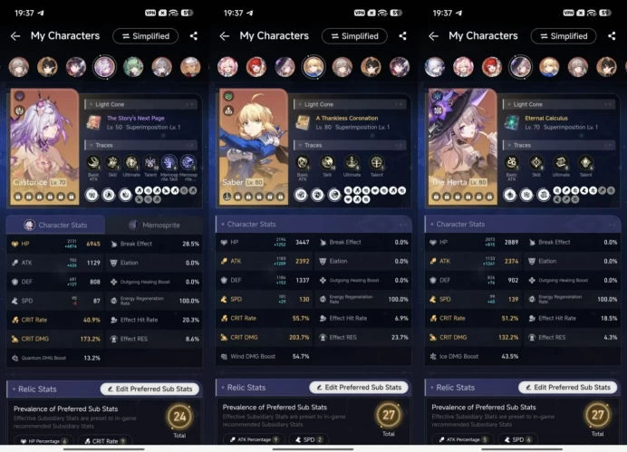 1843 - All Platform - EU - Level 66 - 41 Character 21 5'star - 4 Light Cone 5'star - Castorice - Hysilens - Hyacine - Saber - Acheron