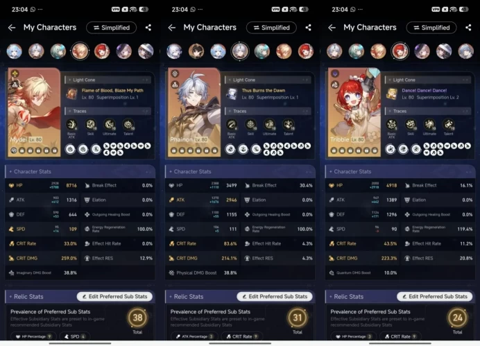 1846 - All Platform - EU - Level 70 - 50 Character 28 5'star - 12 Light Cone 5'star - Mydei - Anaxa - Phainon - Cerydra - Sparkle