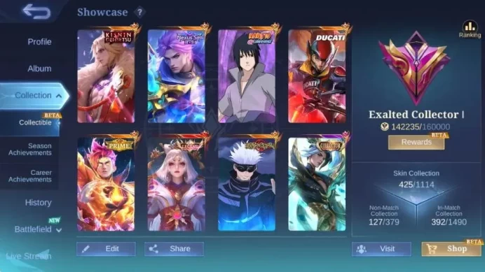 Global|Skin 425|Exalted|Legend Lunox,DUCATI Irithel,KISHIN Lancelot,Nexus Sen Nolan,JJK Xavier,Sasuke Suyou|More CheckSS ML2290B
