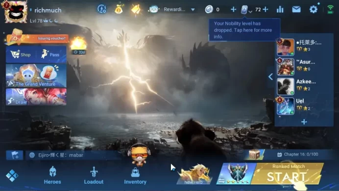 Hero 86 Skin 74|Legend Lady Sun,Shanhai Deerie,LNY24 Da Qiao,Frozen Shi,6 Epic,9 Rare|Log Level Infinite|Check SS|(HOK2041)